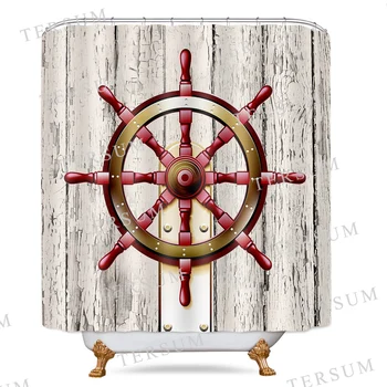 

Blue wood pattern Ship Anchor Wheel rudder Shower Curtain Waterproof Mildew proof printing bath curtain bathroom Douchegordijn
