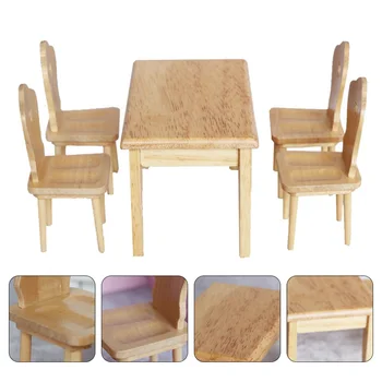 

1 Set Wooden Mini House Table Chair Exquisite Wooden Mini House Furniture Mini Furniture for Decoration Collection Playing