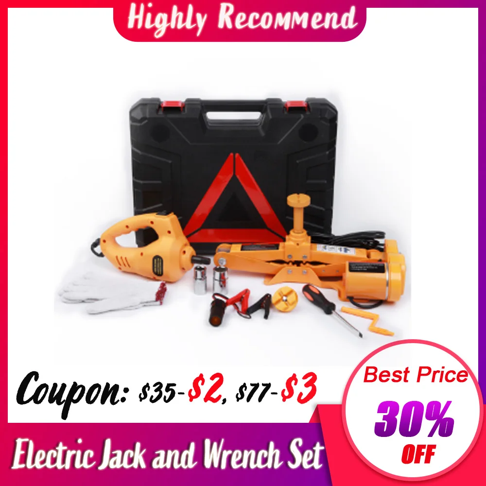 

12V Electric Jacks Tire Replacing Tool Hydraulic Floor Jack Set Impact Wrench Tool with LED Light Auto Lifting Repair Tools Kit