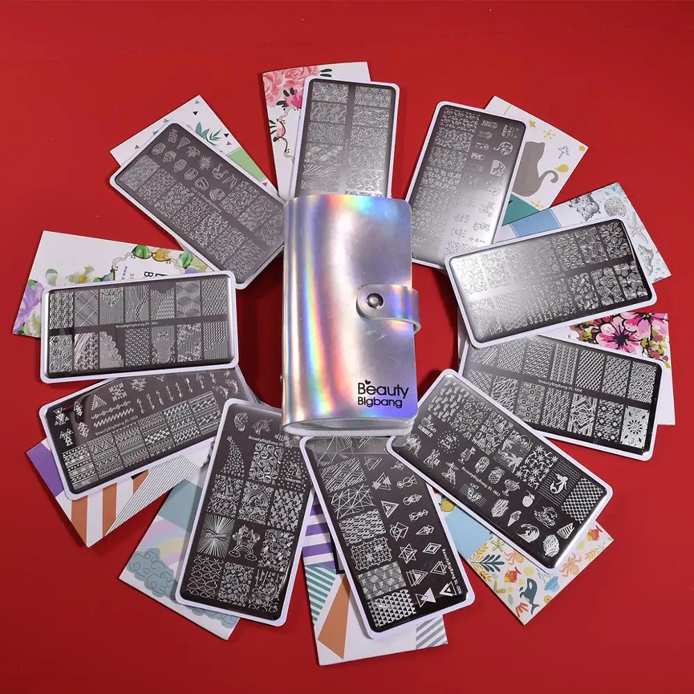 Preise BeautyBigBang Nagel Stanzen Plates10 Pcs Set Für Nägel Kunst 6*12cm Rechteck Sommer Blume Nagel, Platte Vorlage mit Tasche