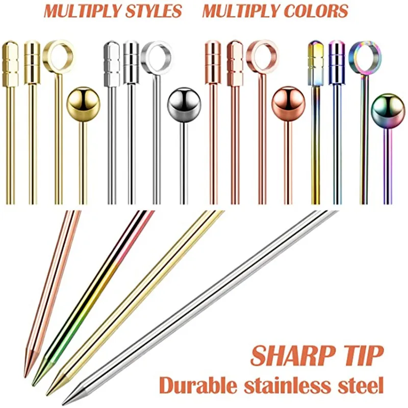 10 Pcs 304 Stainless Steel Food Picks Reusable Cocktail Sticks Reusable Drink Picks Martini Toothpicks Fruit cocktail skewers