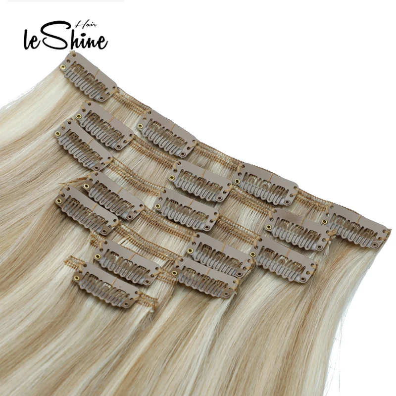 Leshine Remy(Реми), накладные волосы для наращивания 7 шт./компл. бесшовные натуральные европейские человеческие волосы для наращивания на заколках, Однотонная одежда волосы на заколках