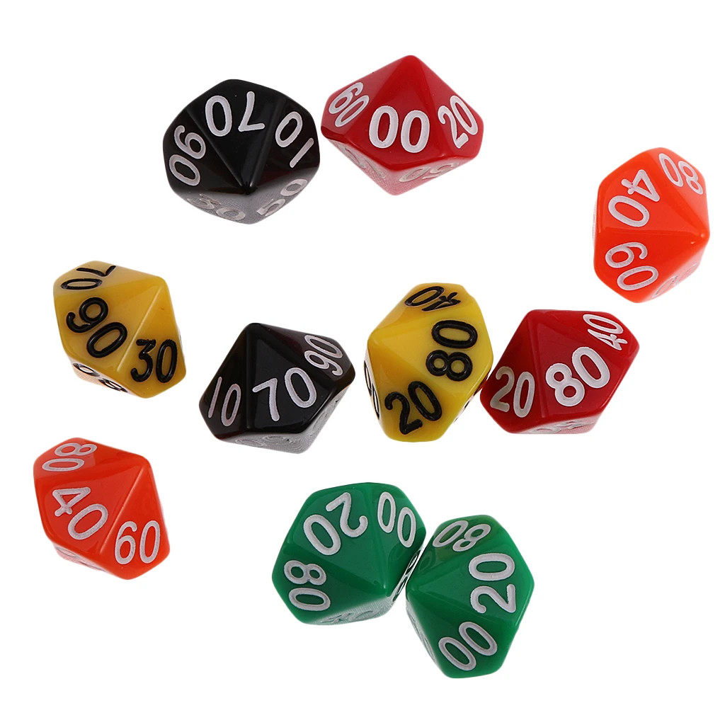Pack of 10 Acrylic Ten Sided D(00-90) Dices for D&D TRPG Party Game Toys