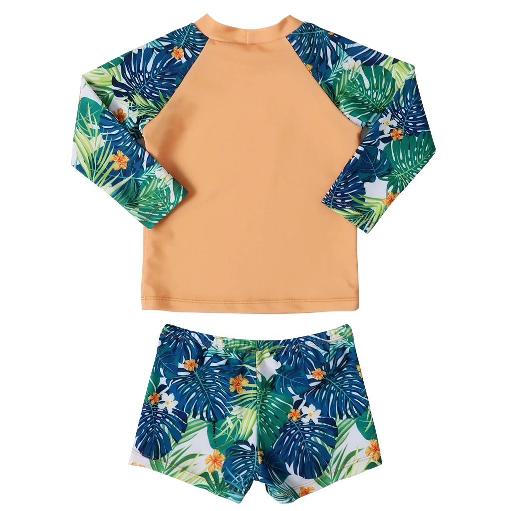 Новинка года; купальный костюм для маленьких мальчиков; детский купальный костюм с длинными рукавами; детский купальный костюм из двух предметов; купальный костюм с тропическими листьями для мальчиков; пляжная одежда