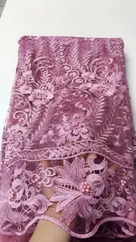 

pink african lace fabric 2020 high quality lace french mesh fabric beaded nigerian swiss lace fabrics for dress FJU212