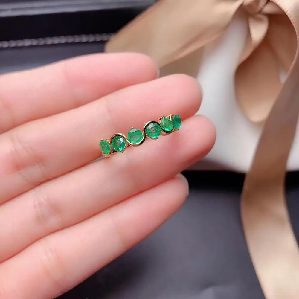 

Lovely delicate wave Slender surround Natural green Emerald Ring S925 Silver Natural gemstone Ring girl Women party gift Jewelry