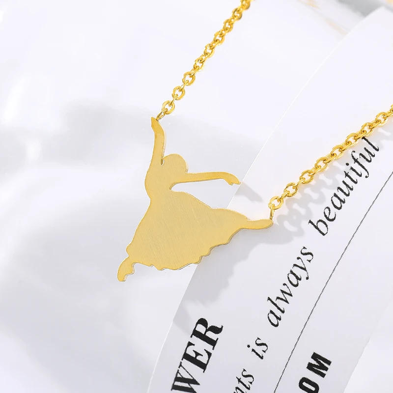 

Ballerina Necklace Woman Ballet Pendant Chain Necklace Gold Stainless Steel Charm Surprise Jewelry collares de moda 2019