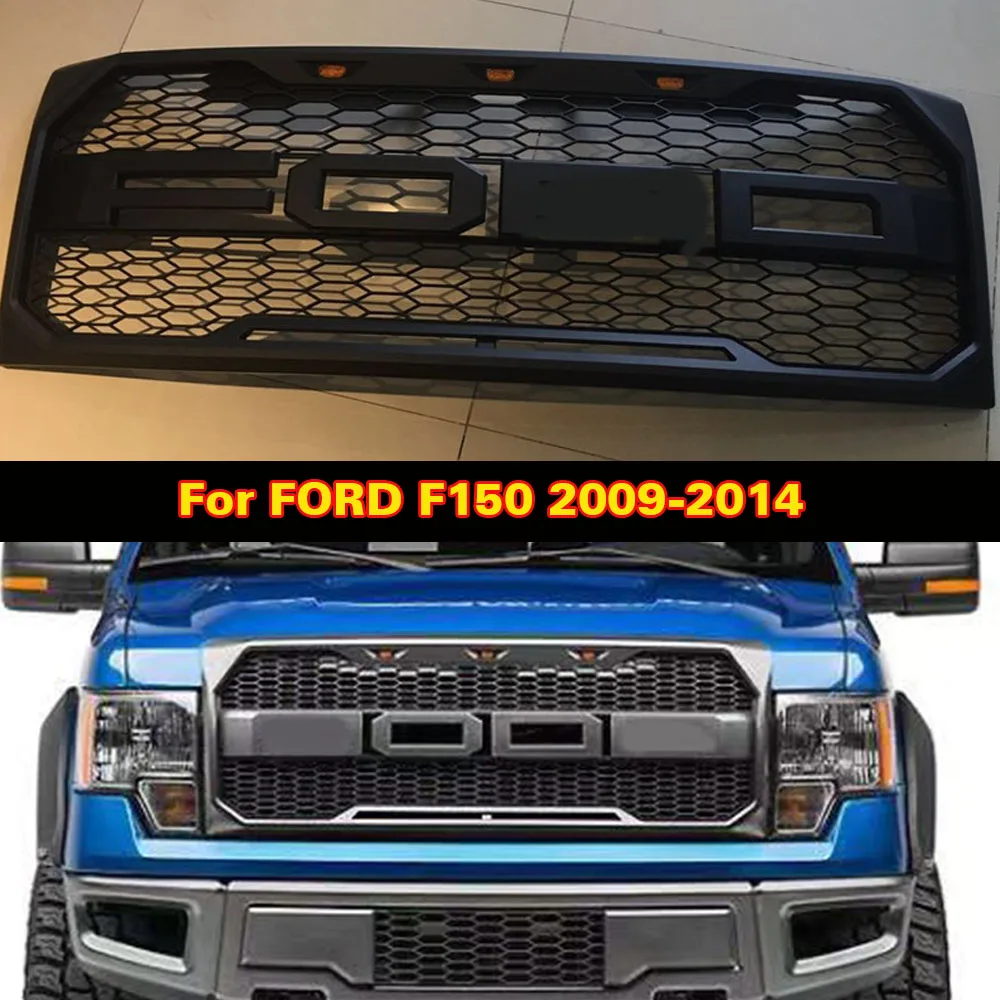 Car Accessories For Ford F150 2009-2014 ABS Black Front Trim Replacement Grill GRILLES Raptor Style Wth LED+Letters Stock | Автомобили и