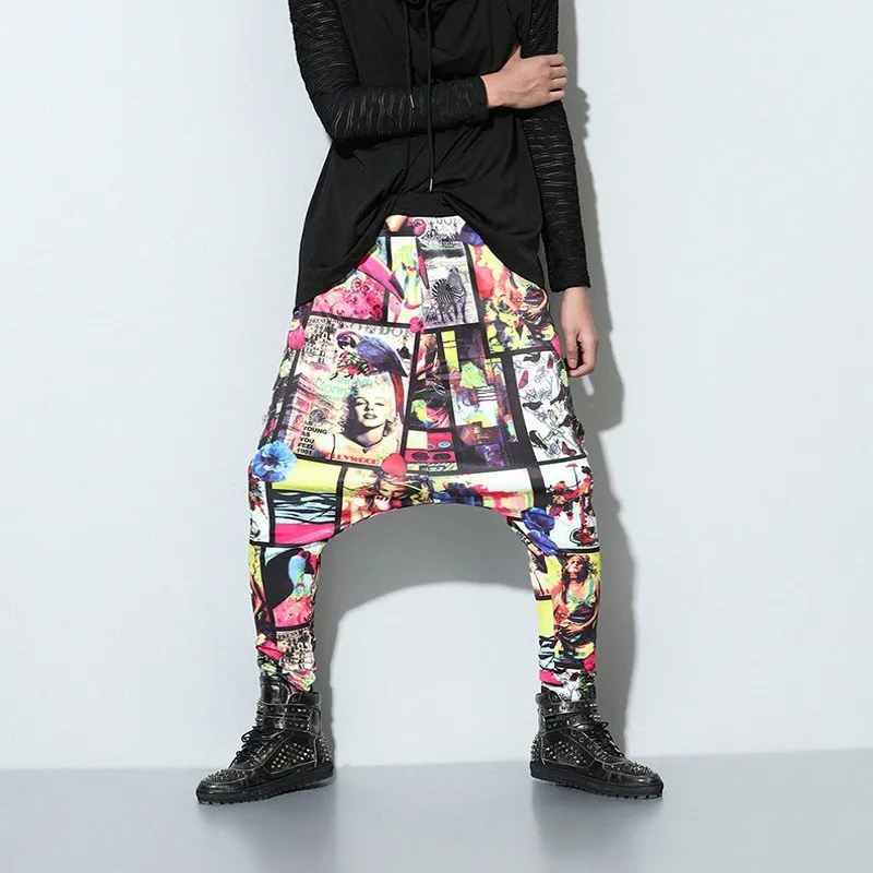 

Streetwear Man Hip Hop Trousers Fashion Printing Drawstring Elastic Waist Man Harem Pants Casual Loose Fit Male Sweatpants