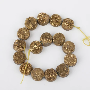

Approx 16pcs/strands Gold Titanium Natural Druzy Agates Round Beads Strands,Middle Drilled Slab Drusy Beads Pendant XFX-169AMEE