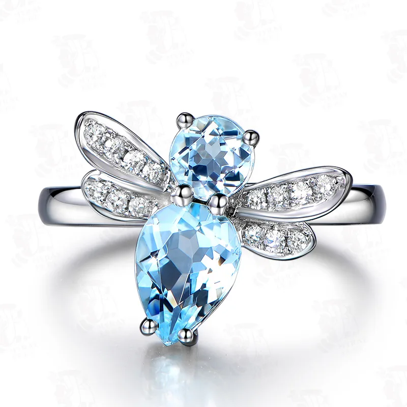 blue Bague Ringen, новинка, 925, Серебряное Ювелирное кольцо на палец, темперамент, топаз, стрекоза, животное, открытие, регулируемое, милое - Цвет камня: blue