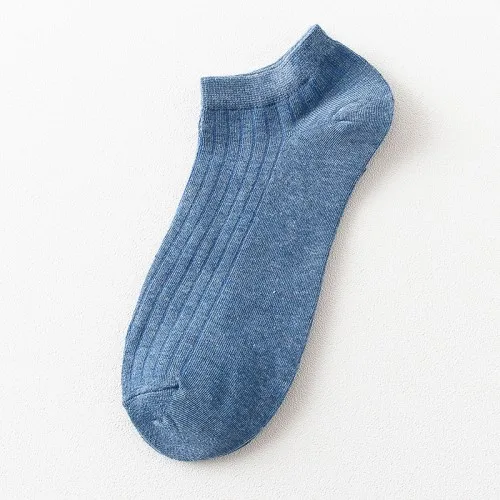 Blue C 3Pairs/lot=6pieces Autumn Winter Solid Color Mens Socks Fashion Vertical Striped Cotton Breathable Male Boat Socks - Цвет: Blue C