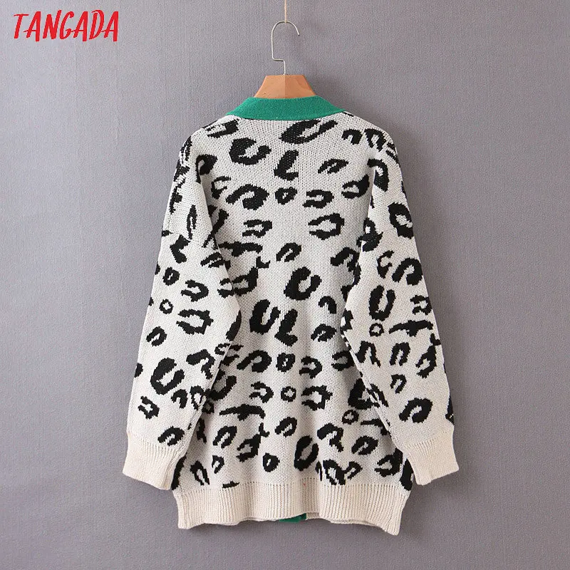 Tangada женский элегантный леопардовый кардиган, винтажный джемпер, женский модный вязаный кардиган большого размера, пальто SL204