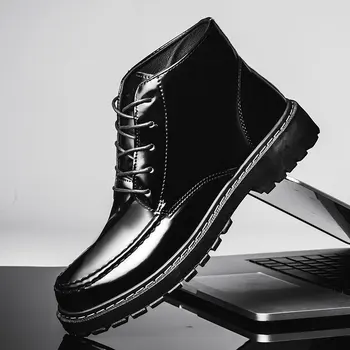 

Men Leather Martens Boots Comfortable Black Shoes British Style Motorcycle Men Ankle Boots Men Oxfords Snow Shoes Men Work Boots