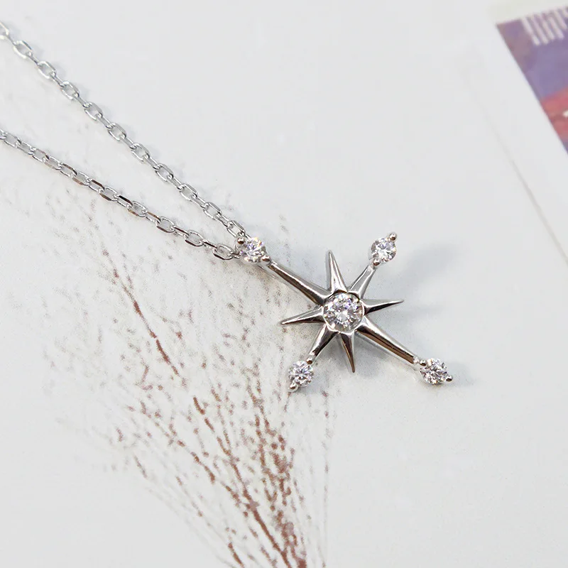

Japanese-style Light Luxury Rhinestone S925 Fine Silver Cross Pendant Necklace Elegant Literature And Art Zircon Cross Star Chok