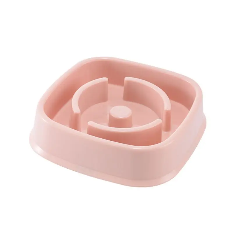 Розовый Multi-color Plastic Pet Bowl Dog Cat Feeder Anti-smashing Anti-choking Slow Food Learning Eating Pets Bowls 090C - Цвет: Розовый
