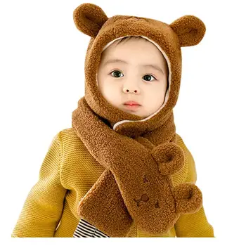 

Baby Cartoon Bear Boy Girl Knitted Cotton Cap Children's Lovely Soft Hat+Scarf Two Piece Fashion Set Toddler Winter Cap
