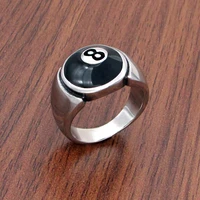 Punk 316L Stainless Steel Number Black 8 Eight Pool Billiard Ball Gear Ring Jewelry 1