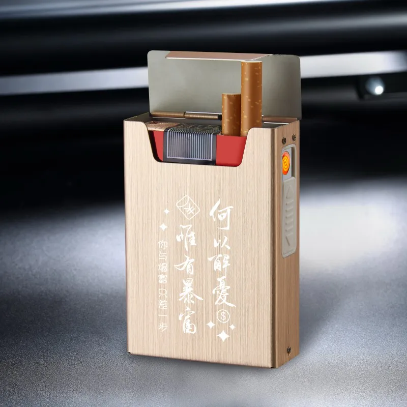 Rich Cigarette Case Box Lighter for Smoking Aluminum Alloy USB Rechargeable Lighter Windproof Lighter Case Electronic Gadgets - Цвет: Rich