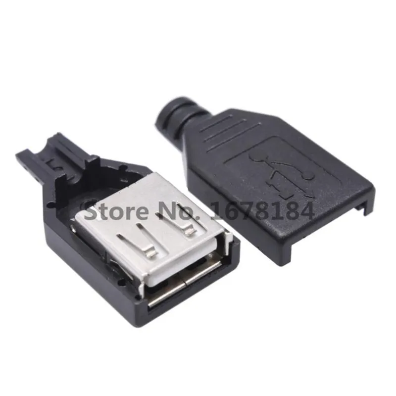 

100 шт., 4-контактный USB-разъем типа А с черной пластиковой крышкой
