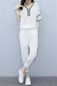 

Free delivery of 2019 summer leisure sports set women Korean version loose thin fashion 2piece set women Plus-size women's suits