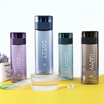 

500mL Portable Square Water Bottle with Tea Infuser Plastic Leak Proof Drinking Kettle Outdoor Sport Protein Shaker Drinkware