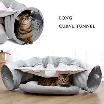 

2 in1 Pet Cat Tunnel Toy with Mat Playing Tube with Ball Collapsible Crinkle Kitten Interactive Tunnel for Cat игрушки для кошек