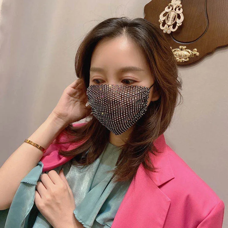 Fashion Adult Women Mask Hot Style Mesh Flash Rhinestone Mask Party Outdoor Jewelry Black Pink White Accessories JL