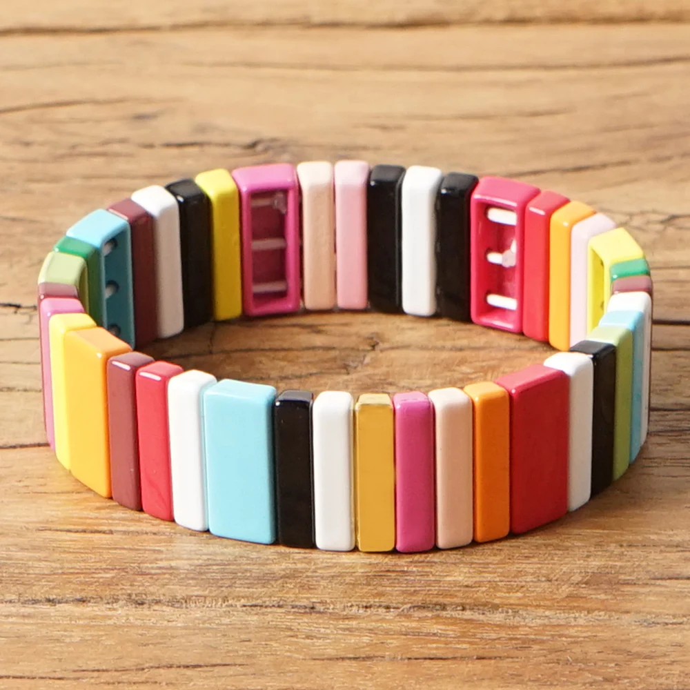 Shinus Bohemian Bracelet Rainbow Pulseras Mujer Moda Enamel Tile Bracelets Women Corlorful Summer boho Jewelry Armband Gift
