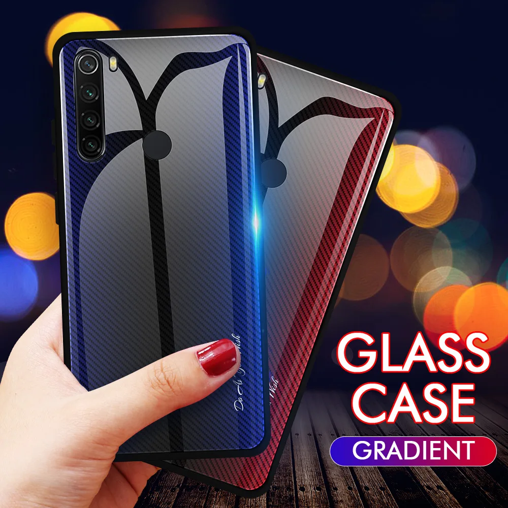 OTAO Gradient Tempered Glass Case For Xiaomi Redmi Note 8 5 7 6 Pro K20 Stripe 9H Cover Mi 9 CC9 9se TPU Bumper Cases | Мобильные