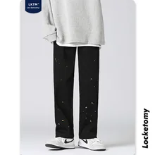 

Men's Jeans High Street Black Jeans Ins Korean Version of The Trend of Splash Ink Loose Straight-leg Pants Men's Мужские джинсы