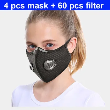 

4 pcs Outdoor Sport Face Mask With 60 pcs Filter Activated Carbon PM 2.5 Anti-Pollution Running Motorcycle Cycling Mask