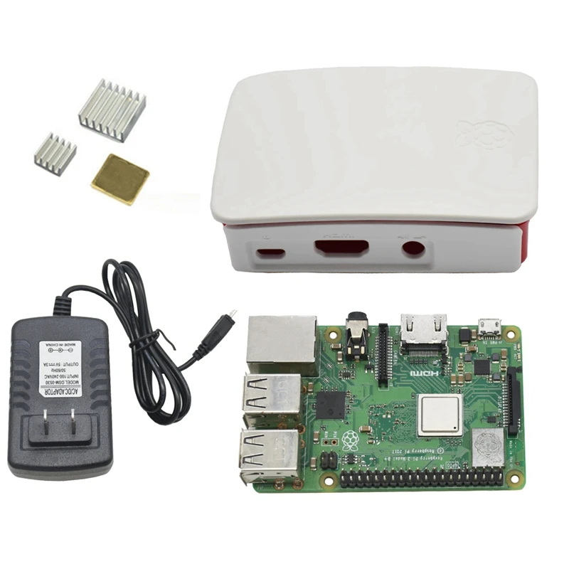 

4 in 1 for Raspberry Pi 3 Model B+(Plus) Board + Abs Case + 5V 3A Power Adapter + Heatsink Kit for Raspberry Pi 3B+