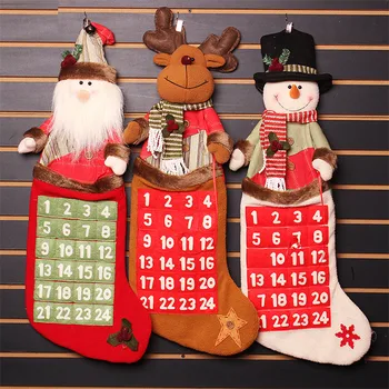 

Christmas Stocking Socks Santa Claus Advent Calendar Snowman Cloth Canlendar Xmas Tree Hanging Decor Wall Door Pendant Decor