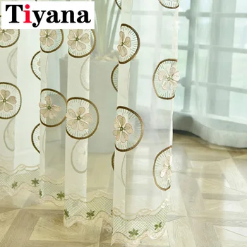 

Embroidered Lemon Curtains For Living Room Luxury Love Circle Decor Transparent Tulle Curtains Ktichen Window Drapes P436X