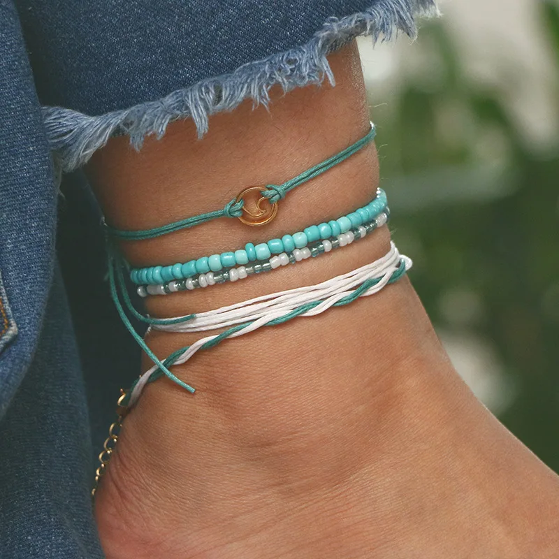 Tocona Beach Blue Green Rope Wave Pendant Anklets for Women Wave Surfer Multilayered Anklets Set Bracelet Foot Jewelry 6548 Tocona Beach Blue Green Rope Wave Pendant Anklets for Women Wave Surfer Multilayered Anklets Set Bracelet Foot Jewelry 6548
