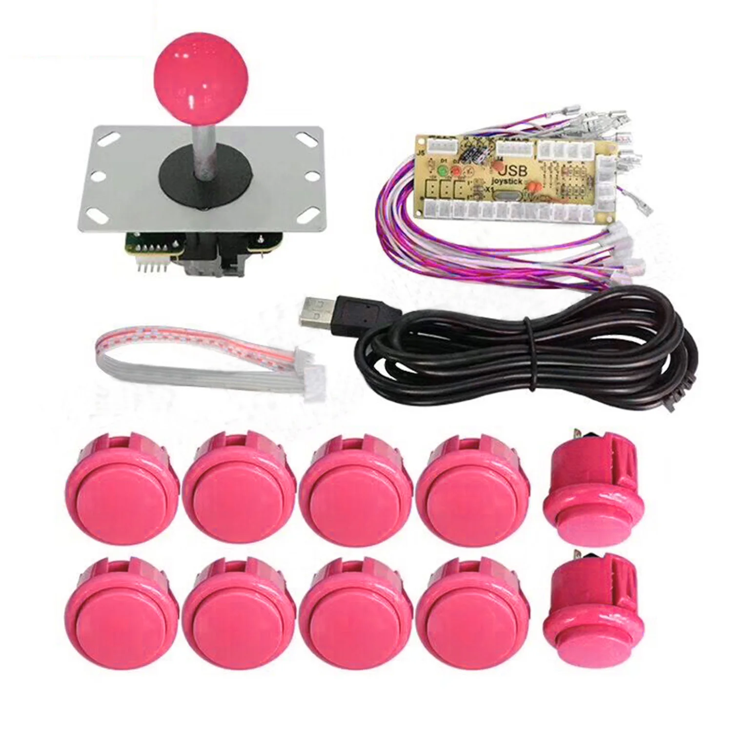 pink Bevigac 24 шт. аркадная игра diy запчасти комплект с кнопками кабели для джойстика Плата подключения кодировщика для Windows XP 7 8 10 Raspberry Pi - Цвет: pink