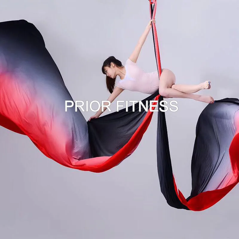 14 ярдов/12,8 м Ombre Aerial Silks Набор для йоги гамак трапеция слинг набор удлинительные ремни Антигравитационные нейлоновые качели для йоги - Цвет: red black color