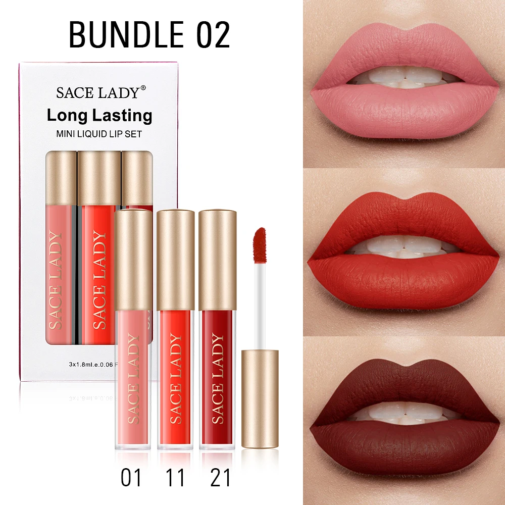 3pcs Mini Lip Gloss Set Dark Red Nude Matte Tattoo Pigment Liquid Lipstick Waterproof Lipgloss Tint Brand Cosmetic | Красота и