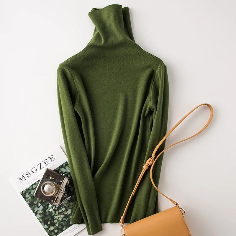 Зимний модный женский Однотонный свитер с высоким воротом женский с длинным рукавом шикарный Элегантный женский джемпер женский свитер-пуловер - Цвет: Зеленый