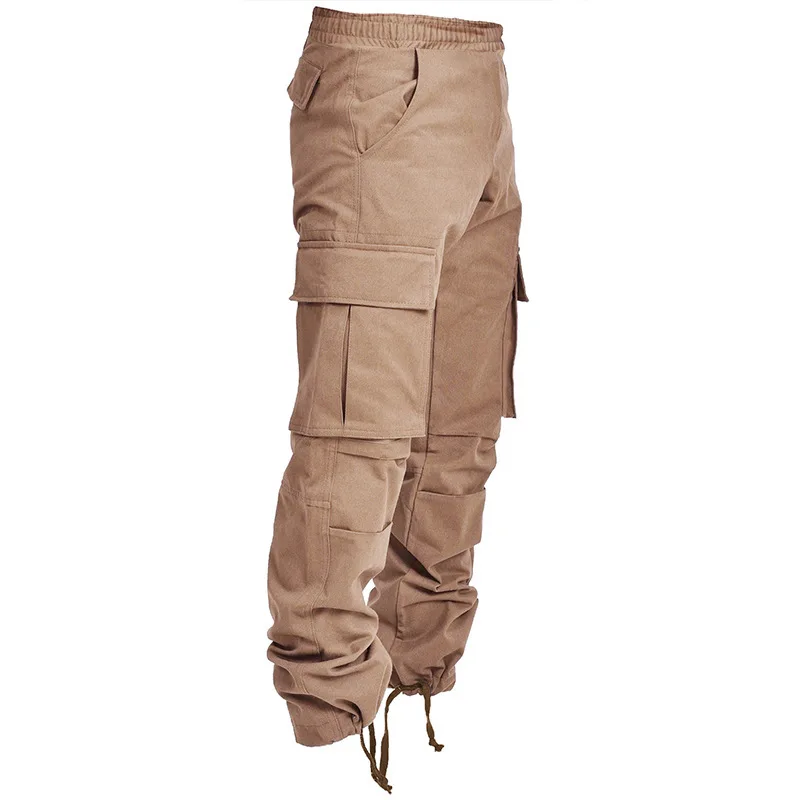 Men Solid Casual Pants Multi-Pocket Army Full Length Trousers Male Military Tactical Cargo Pants Elastic Waist Men’s Trousers