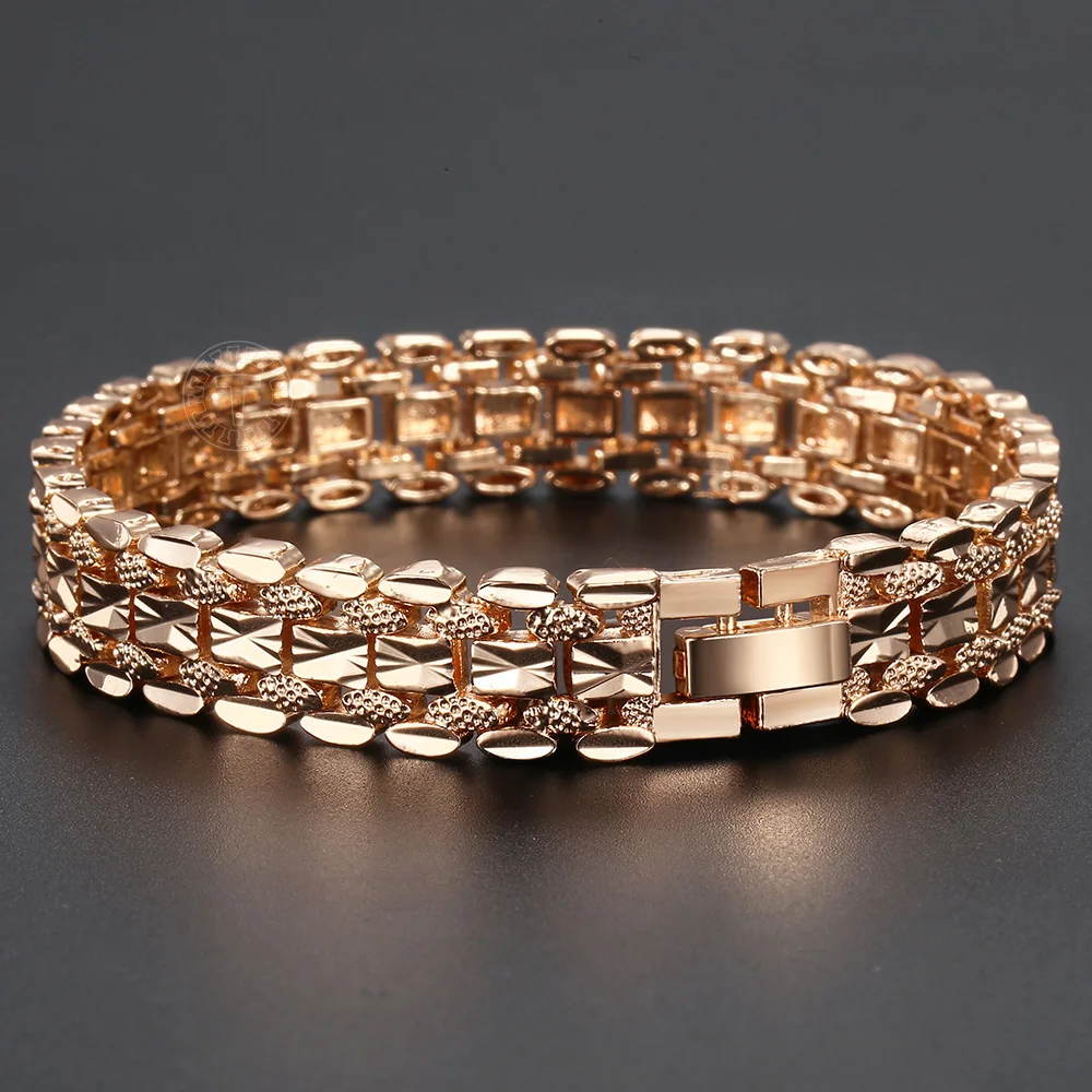 

Davieslee 585 Rose Gold Color Bracelet Bangle for Women Girls Carved Chain Wristband Jewelry Party Wedding Gifts Dropship CB41A
