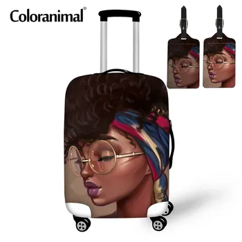 

Coloranimal Cute Black Art African Gir 3pcs Set Luggage Protective Covers Apply to 18-30 Inch Dust Elastic Suitcase Case Bag