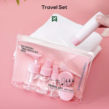 

9PCS Transparent Plastic New Portable Transparent Travel Bottle Covered Bottle Cosmetic Makeup Bottle Point Bottling Nine Set