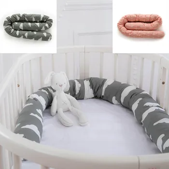 

200cm Kids Long Cushions Newborn Crib Cotton Bumper Baby Bed Fence Plaid Cloud Pillow Children Room Decoration Baby Protector