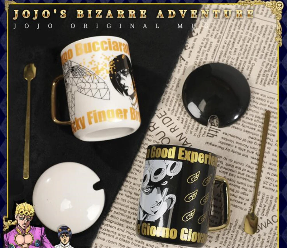 Ainmeジョジョの奇妙な冒険ブルーノbucciaratiコスプレカップゴールドセラミック400ミリリットルマグカップ スプーン カバーc158 Costume Props Aliexpress