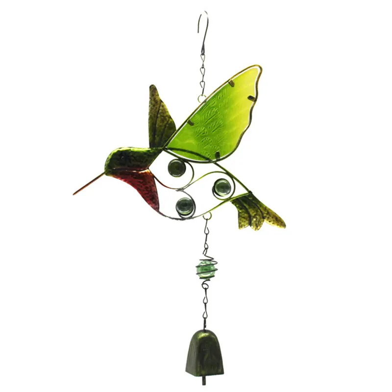 

1PC Hummingbird Metal Wind Chimes Handmade Glass Painted Crafts Square Bells Creative Courtyard Garden Kingfisher Ornaments