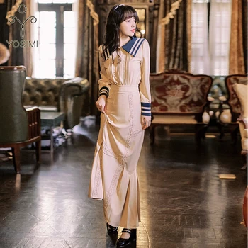 

YOSIMI 2019 Autumn 2 Piece Outfits Women Chiffon Sailor Collar Full Sleeve Blouse and Long Mermaid Skirt Sets Skirt and Top Set