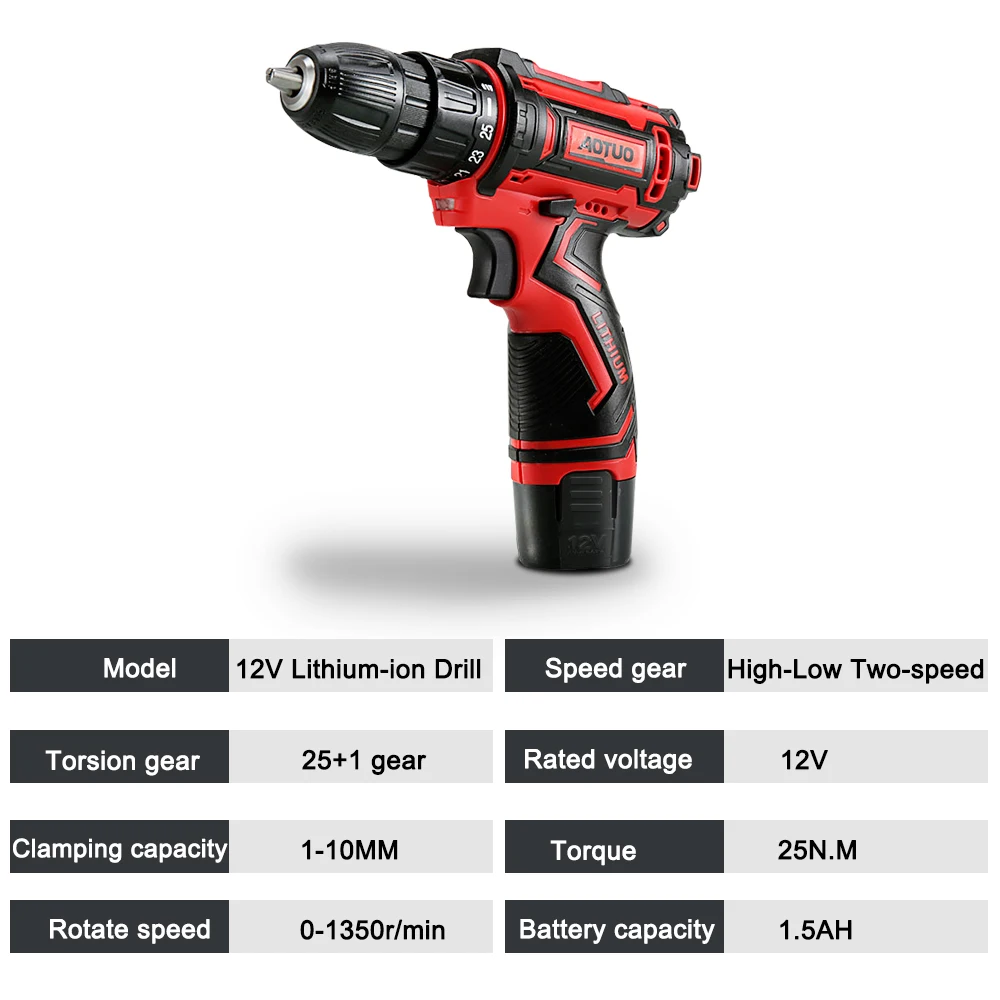 AOTUO 12V электрическая отвертка аккумуляторная дрель Перезаряжаемые Мини Многофункциональный дрель литий-ионная Батарея Мощность инструменты 2-Скорость