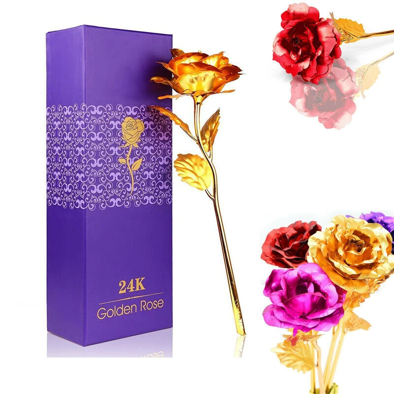 24K Gold Plated Rose Flower Christmas Gift Birthday Romantic Golden Flower w/Box
